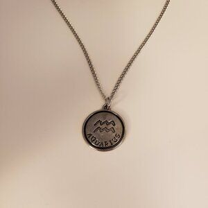 Aquarius Zodiac Sign Necklace Pendant Horoscope New Silvertone Stainless Chain